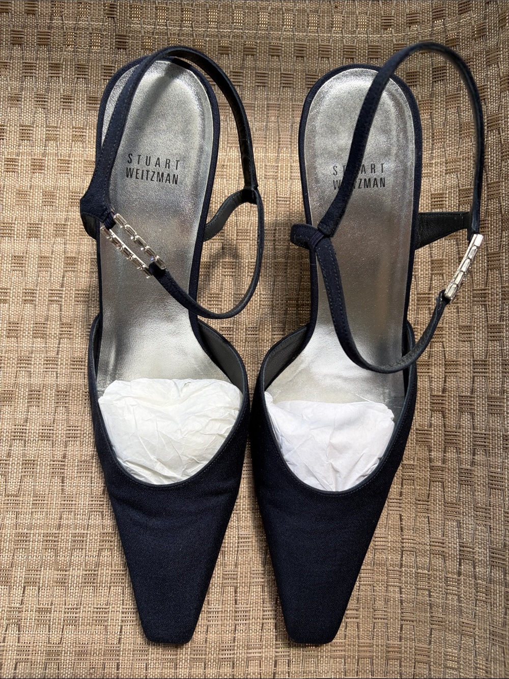 Stuart Weitzman Dark Navy Blue Slingback Pointed-Toe Heels